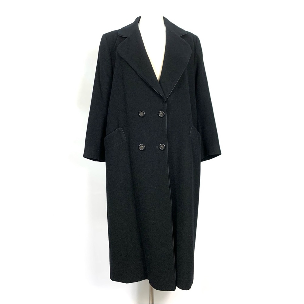 Camel Hair Black Double Breasted Trench Full Length Pea Coat - Picture 5 of 16